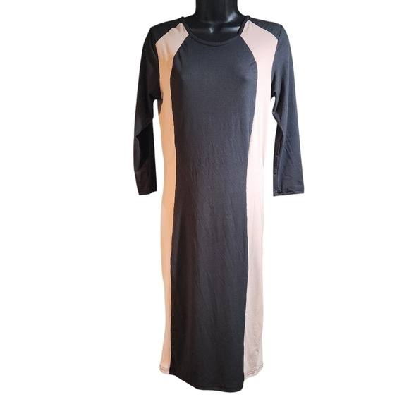 YELETE Women's Color Block Contrast Midi Dress, Black / Camel, Size M NWT - Picture 2 of 10